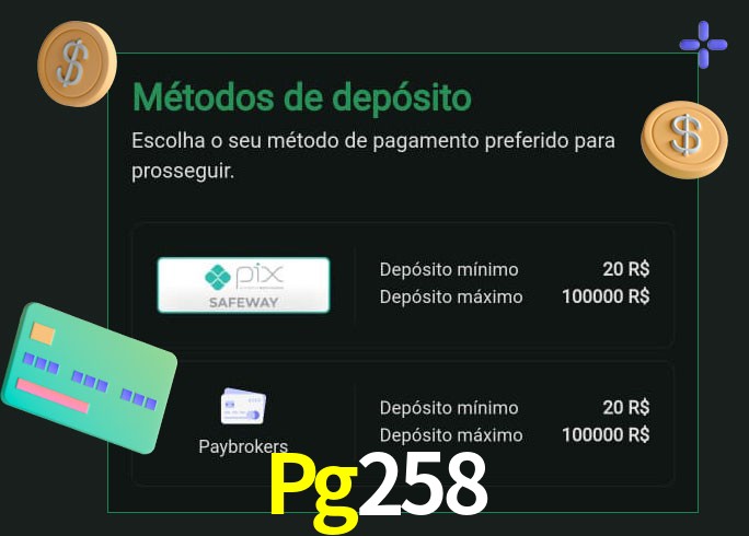 O cassino Pg258 oferece uma grande variedade de métodos de pagamento